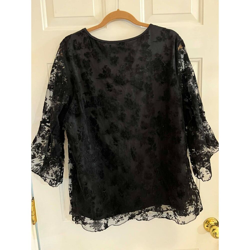 3XL Black Floral Sheer Lined Blouse Bell Sleeve Whimsigoth Witchy Unbranded Boho - Picture 2 of 8